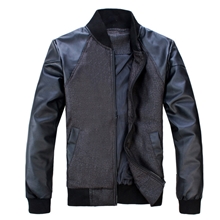 2013秋冬装新款pu皮拼接夹克立领男装夹克外套春装现货足量