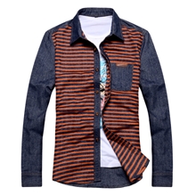 赫奇斯男装秋冬款英伦学院经典复古衬衣双色条纹全棉长袖衬衫