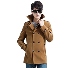 秋冬男式英伦羊毛呢风衣男装批发中长款时尚外套潮男双排扣大衣