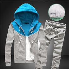 4色任选！13撞色拼接加绒加厚连帽套装韩版运动服男