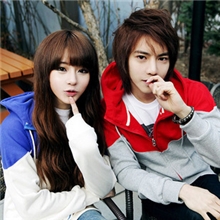 秋装最爆情侣装韩版情侣连帽卫衣男外套拼色开衫男