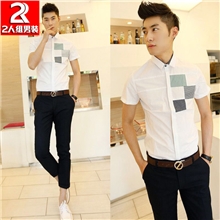 夏装新款男式短袖修身衬衫批发日韩版款潮男衬衫男衬衣批发代发