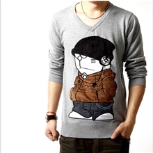 2013秋冬新款男装个性立体绣花叮当猫针织衫男士爆款毛衣批发