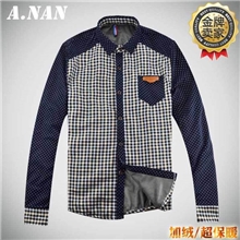 衬衫男装男式保暖衬衫加绒男士衬衣批发修身长袖8010男式厚衬衫