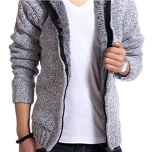 美邦新款男士连帽开衫针织衫毛衣外套加绒加厚棉衣拉链棉袄