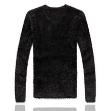 纯色马海毛长毛V领长袖针织衫韩版男装毛衣