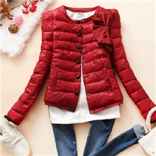 韩版2013秋冬新款女装圆领蝴蝶结短款棉衣棉服外套批发