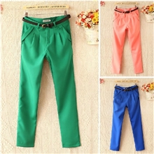 韩版2013春装新品女装纯色显瘦哈伦裤休闲长裤带腰带杭州女装批发