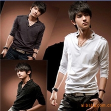 T恤批发男式长袖T恤韩版修身个性立领男士长袖T恤长袖T恤男