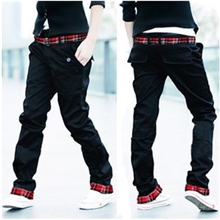 休闲裤批发男士休闲裤格子翻边直筒男式休闲裤韩版休闲裤男