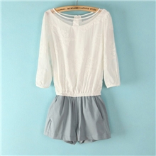 现货批发2013夏季绣花蕾丝拼接雪纺连体裤短裤女装