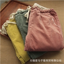 秋冬新品批发日系糖果色灯芯绒显瘦松紧腰女式休闲哈伦长裤子