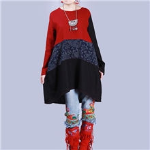 传说之翼民族风秋装上衣拼布圆领长袖上衣连衣裙c125