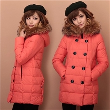 厂家直销冬装新款仿貉子大毛领加厚双排扣中长款羽绒服女批发