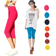 夏款糖果色梭织布高腰七分裤打底裤铅笔裤小脚裤