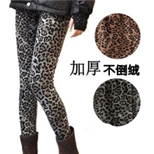 冬款爆款海狸绒豹纹双层加厚打底裤保暖裤九分裤