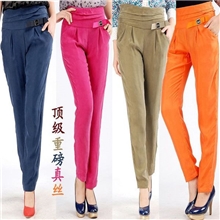 外贸原单休闲女裤时尚新款欧美大码高档品牌女装真丝哈伦长裤批发