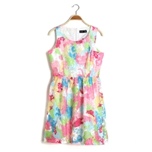 T0105韩国原单外贸韩版绣花修身欧根纱背心裙连衣裙批发一件代发