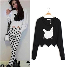 T02982013秋装新款韩版女装猫咪图案长袖T恤打底衫淘宝开店货源