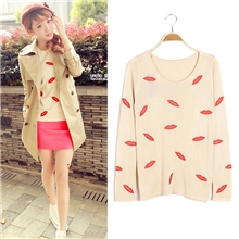 T02902013秋冬新款欧美大牌女装ASOS红唇印刺绣女装毛衣针织衫