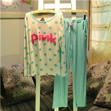 新款绣花PINK睡衣居家服莫代尔棉长袖套装波点卡通睡衣时尚款