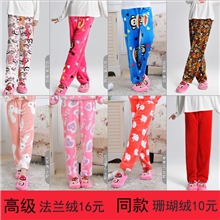 男女加厚印花双面法兰绒裤子秋冬休闲家居裤珊瑚绒睡裤地摊批发