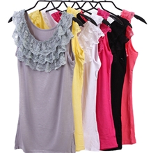 厂家直销韩版纯色3层蕾丝花边百搭女士小背心/吊带打底衣打底衫