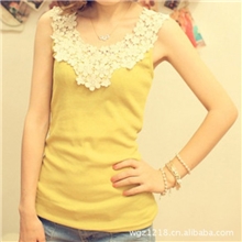 2012新款热销片片花朵雏菊花瓣蕾丝钩花领螺纹棉打底吊带背心