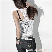 2013春装韩版背心工字背心女后背全镂空钩花蕾丝小吊带衫小背心