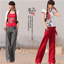 韩版版型厂价直销2013春装新款阔腿裤亚麻休闲裤女长裤子望慕