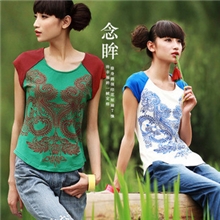 2013韩版夏装新款民族风圆领印花短袖T恤女装念眸
