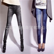 满包邮韩版显瘦弹性好水波纹仿牛仔打底裤九分裤铅笔裤087