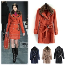 秋冬新品欧美大牌貉子毛毛领大衣风衣外贸精品女装外套批发