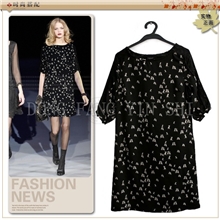 欧美名牌女装明星同款高档精美印花短袖连衣裙高档外贸精品女装