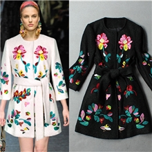 2013女装新款欧美大牌走秀重工绣花毛呢修身大衣高端外贸女装外套