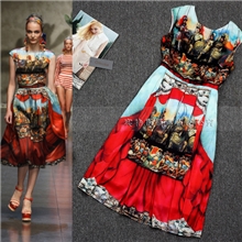 2013欧美大牌新款士兵印花真丝无袖长裙高档外贸精品女装连衣裙