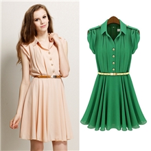 2013夏季新款翻领单排扣束腰连衣裙Z483