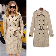 2013秋冬新品欧美女装明星同款外套双排扣蕾丝风衣大衣批发Z746