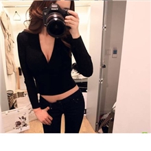 秋冬新款性感夜店781低胸V领收腰紧身长袖针织衫上衣女装打底衫