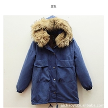 2013冬季韩版女装1519暖和红色蓝色连帽毛毛外套棉衣棉服