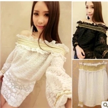 2013秋装韩国名媛723甜美性感一字领露肩长袖上衣