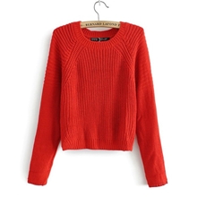 秋装新款女装简约百搭长袖圆领针织衫宽松套头短款打底衫毛衣女