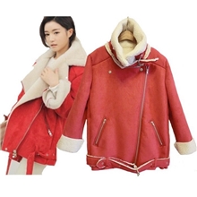 2013高级定制AA新款少女时代明星款休闲羊羔绒机车皮衣外套棉衣