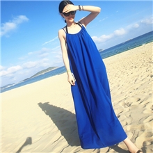 2013夏季新款海边沙滩度假必备绝美宝蓝挂脖吊带长裙5568