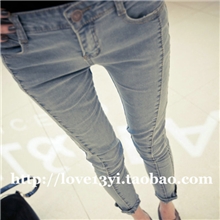 2013新款女装复古浅色拼接设计修身显瘦紧身牛仔裤女8213