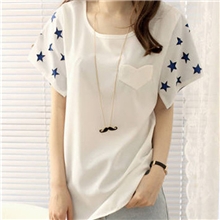 2013韩版新款女装创意几何星星镂空袖上衣短袖圆领雪纺T恤805