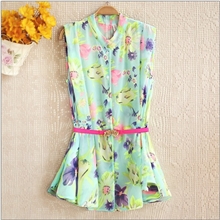 【9.4源头货】夏装新款女装韩版宽松清新立领无袖女式雪纺衬衫批