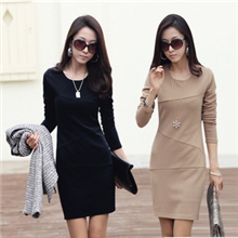 8818女装2013新款春秋季韩版修身显瘦拼接长袖简约连衣裙