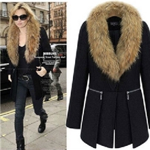 2013胖MM欧美大码女装中长款大毛领呢子大衣毛呢外套西服