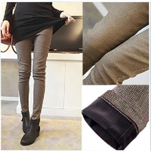 加绒加厚打底裤秋冬新款靴裤显瘦小格子裤
